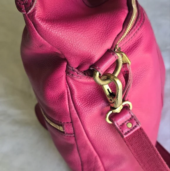Fossil Erin Pebbled Leather Foldover Crossbody Bag Fuchsia Hot Pink Barbiecore - Picture 7 of 12